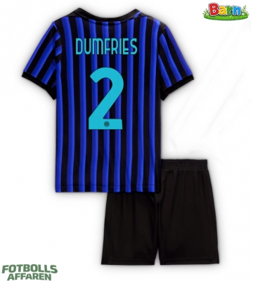 Inter Milan Denzel Dumfries #2 Hemmaställ Barn 2025-26 Kortärmad (+ Korta byxor)